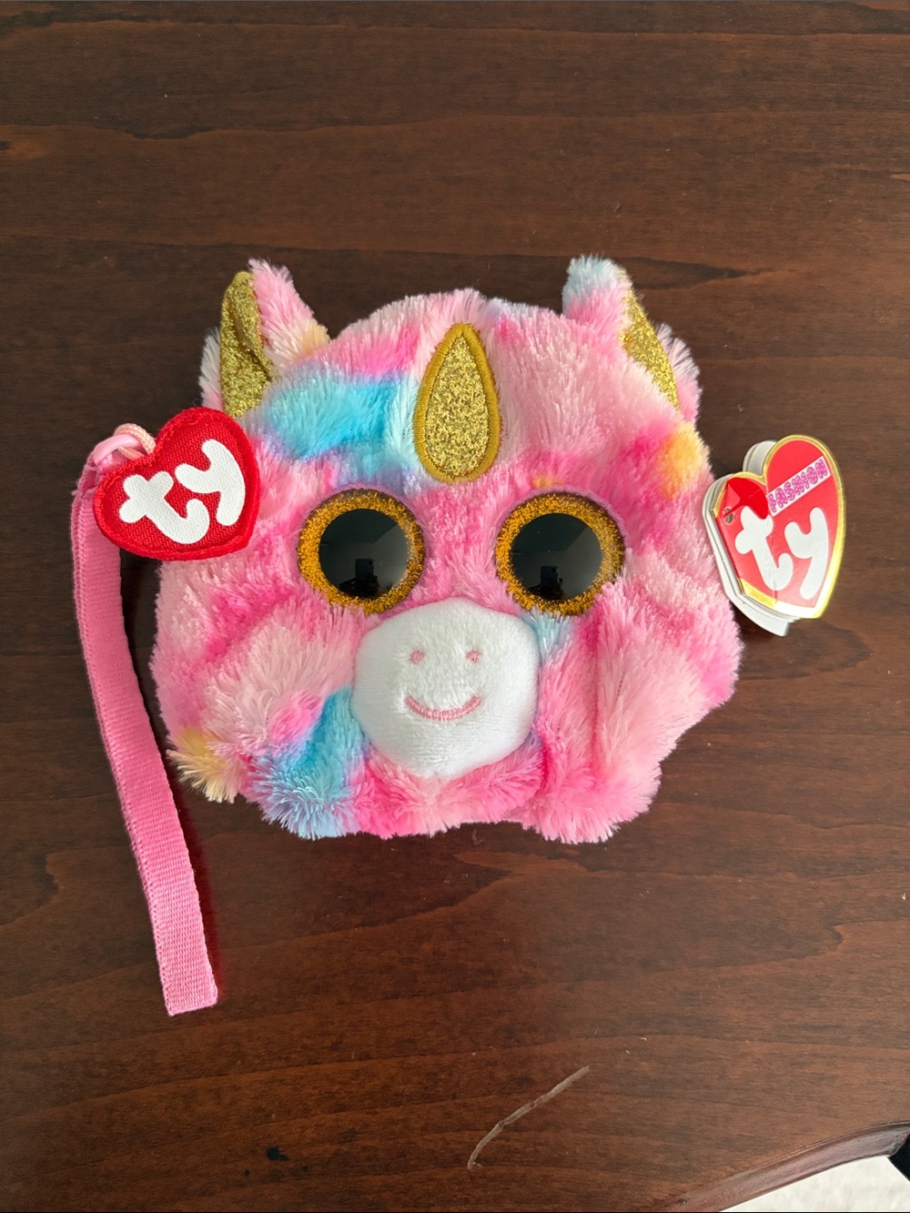 Ty Plush Rainbow Pink Unicorn Coin Purse with Glitter Horn
